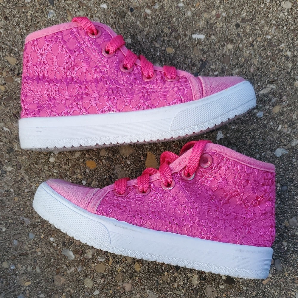 Ameta Star Pink Flower Lace Canvas Baby Toddler 7 High-Top Sneakers